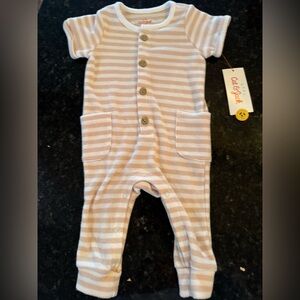 Cat & Jack Striped Kids One Piece - Tan and White